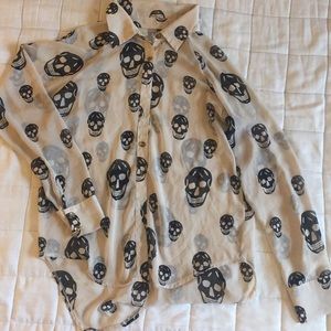 Mono B sheer white shirt with black skulls